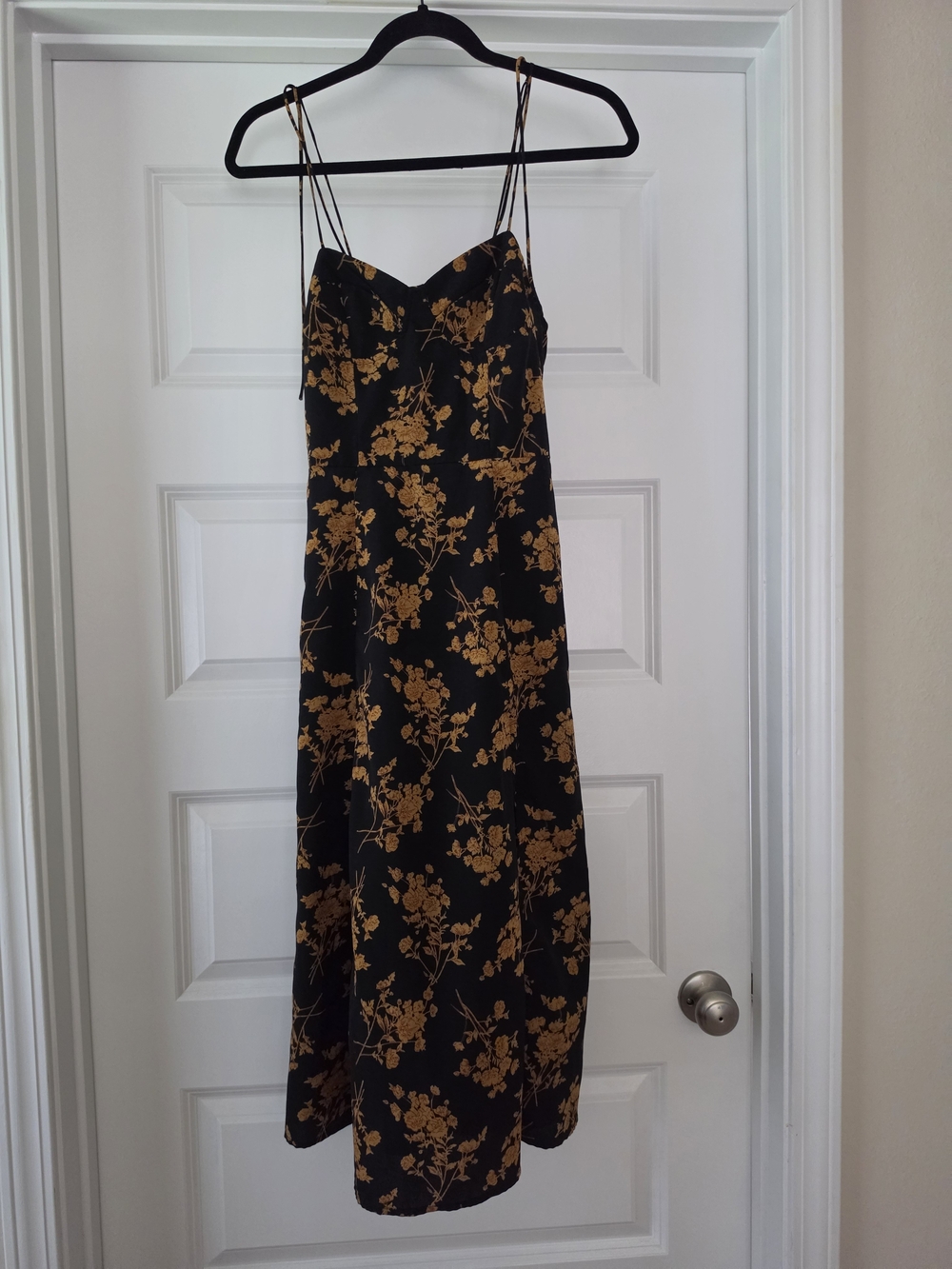 SHEIN Black Midi Slip Dress with Mustard Floral Print
